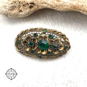 Vintage Tsjechische ovale messing filigraan broche