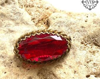 Vintage oval red  Czech brass brooch