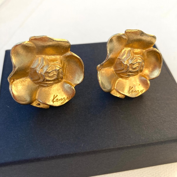 Vintage Kenzo gold floral clip on earrings