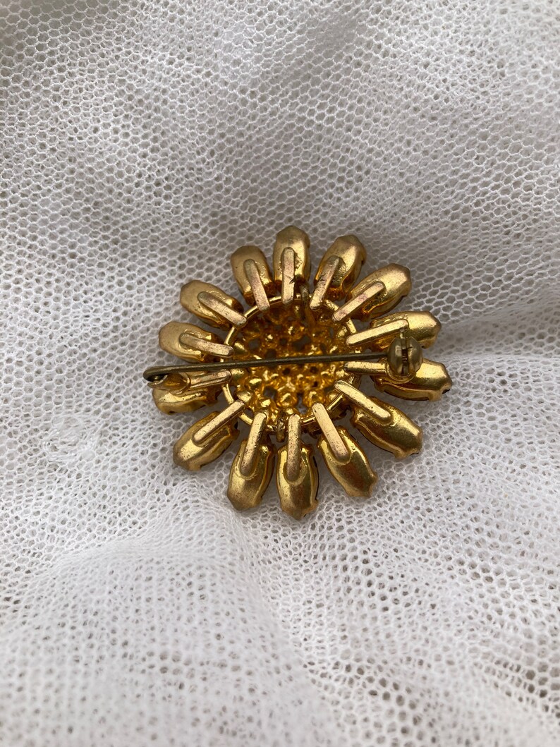 Vintage Floral Brooch With Crystals - Etsy
