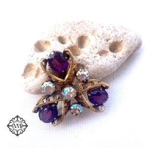 Vintage brass Purple floral brooch
