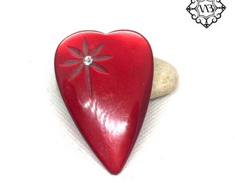 Vintage large plastic red heart brooch