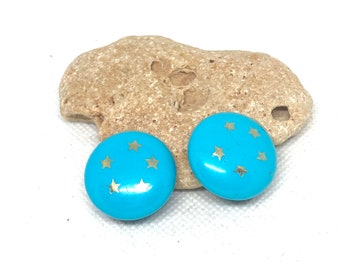 Turquoise circle retro clip on earrings