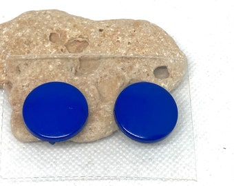 Pendientes de clip de plástico de círculo azul vintage