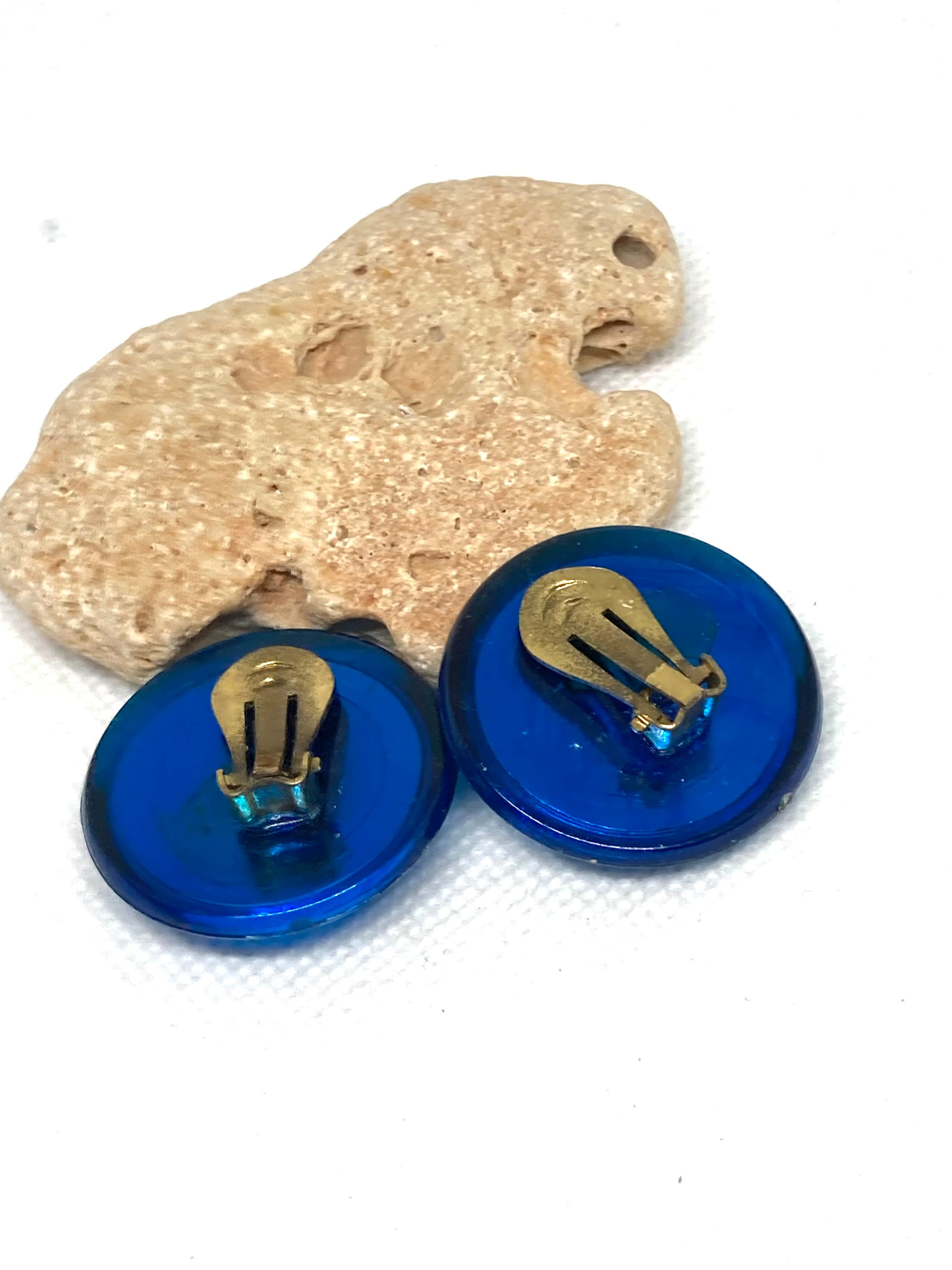 Boucles D'oreilles Clips Vintage En Plastique Vert - Années 70 - Occasion