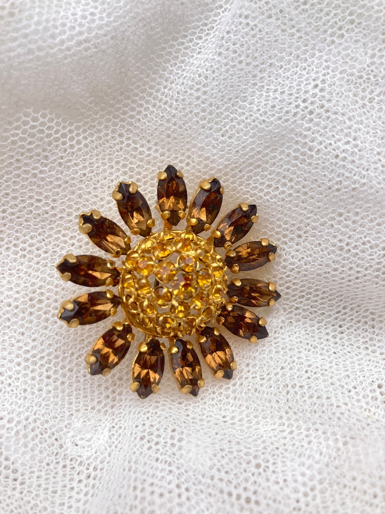 Vintage Floral Brooch With Crystals - Etsy