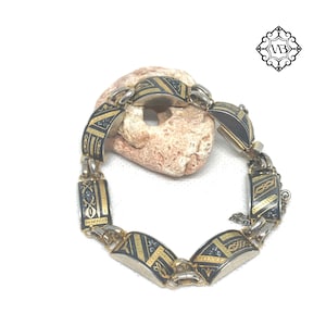 Bracelet damasquiné géométrique vintage avec motif géométrique