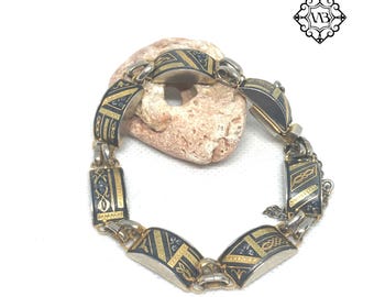 アクセサリー Toledo Spain damascene vintage bracelet Vintage Toledo Spain 24k Inlay damascene bracelet - Etsy Polska