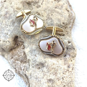 Vintage damascene large enamel matador cufflinks