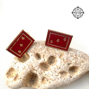 Vintage red enamel Fleur de Lis cufflinks