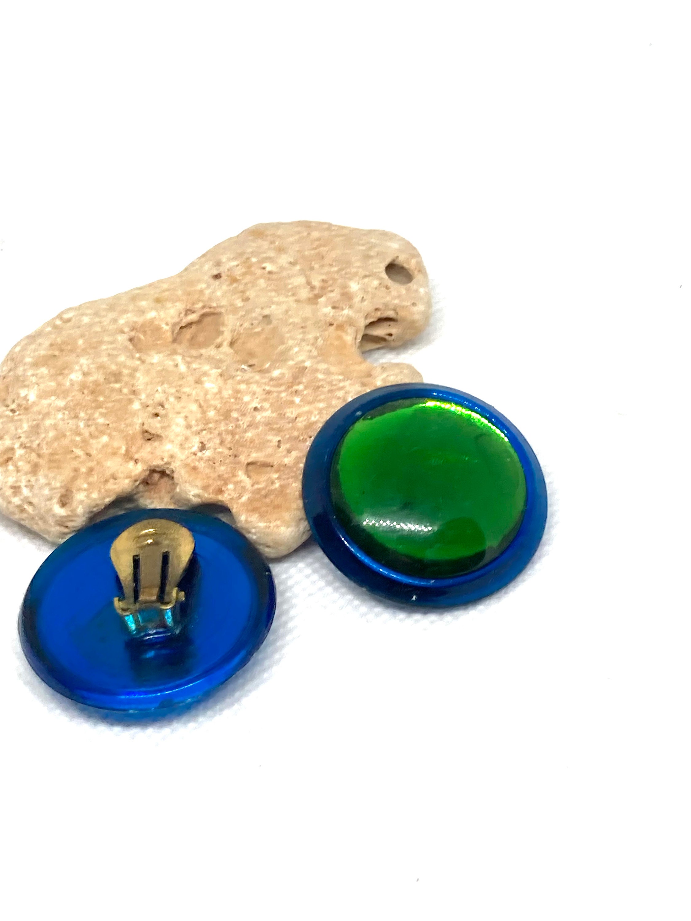 Vintage Green Blue Plastic Clip on Earrings Etsy