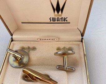 Boutons De Manchette Vintage Swank - Triangles Noirs Sur Fond Argenté - Occasion
