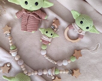 Charming Baby Yoda Toy Set  Safe Eyes, Maple Wooden Clip Organic Cotton Wholesome Fun with naturel yoda doll Safe and Stylish