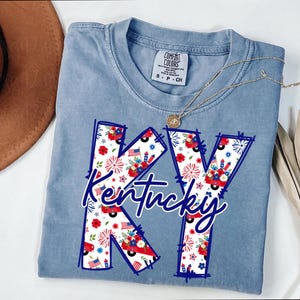 Kentucky 4th of july  PNG, Kentucky Floral Red White Blue Png, Kentucky Png, Floral Kentucky Preppy State