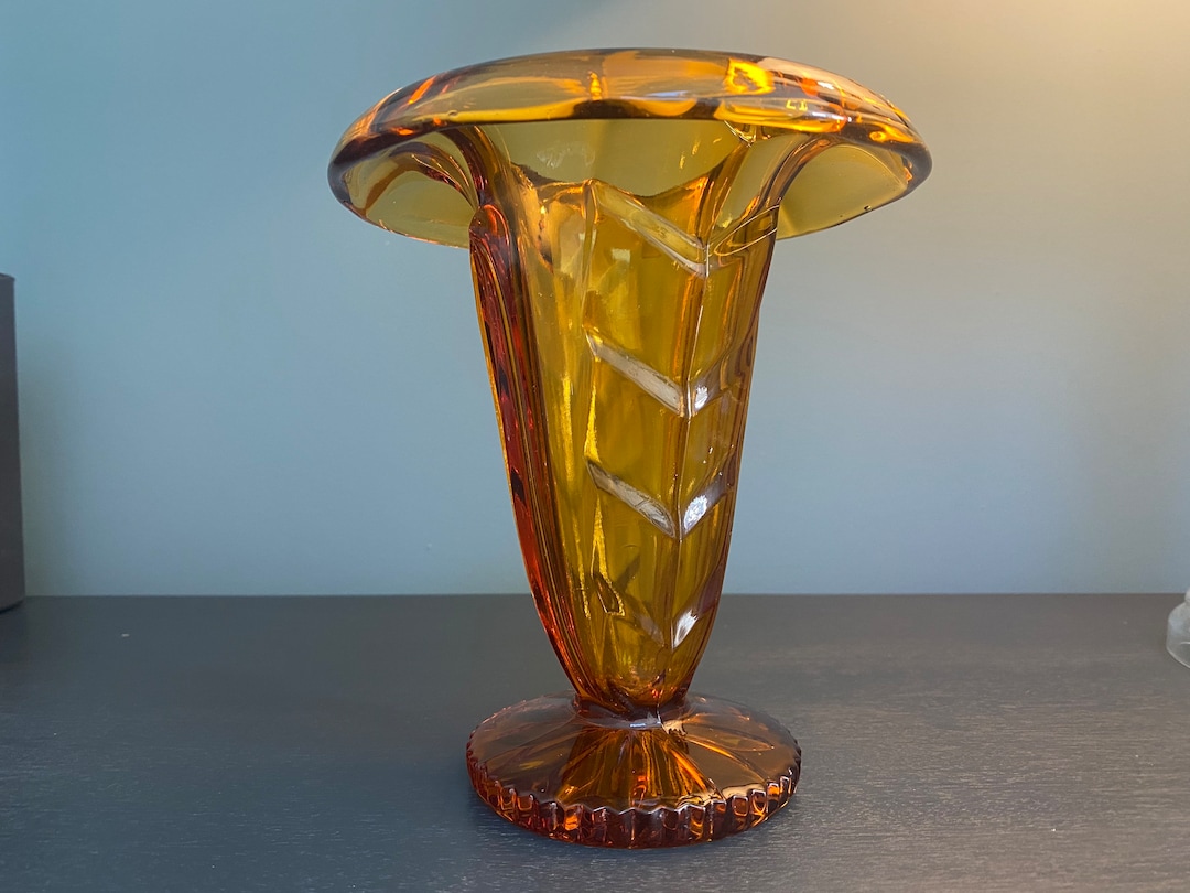 Art Deco Amber Glass Vase, Vintage Vase, Collectible Glass, Art Deco