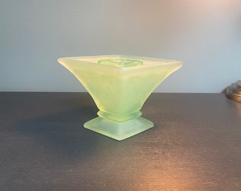 Vintage Bagley Spinette Vase – Green Frosted Glass with Flower Frog