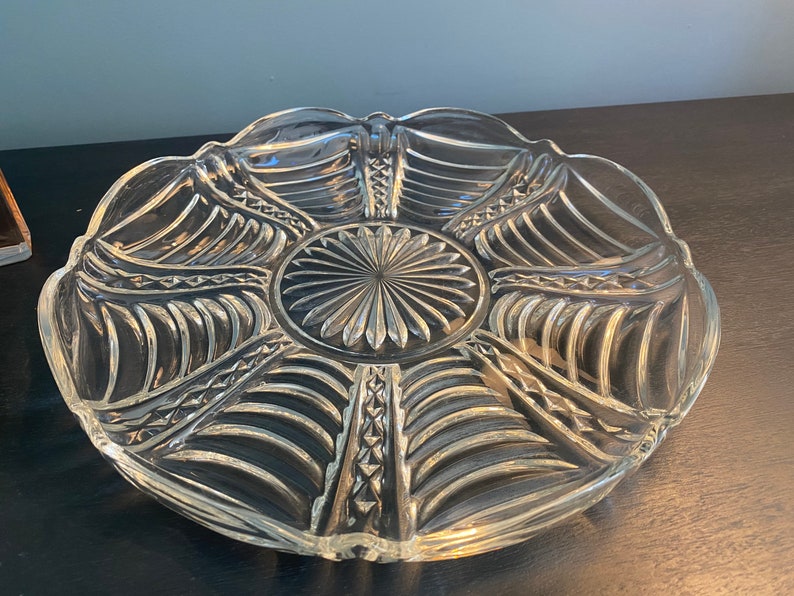 Vintage Pressed Glass Art Deco Glass Dressing Table Vanity Tray / Cake