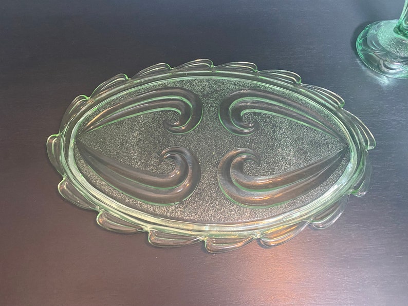 Vintage Green Glass Dressing Table Set Art Deco Glass Vanity Set by