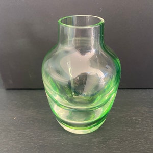 Vintage Art Glass Hand Blown Glass Vase With Blue And Green Striped Pattern