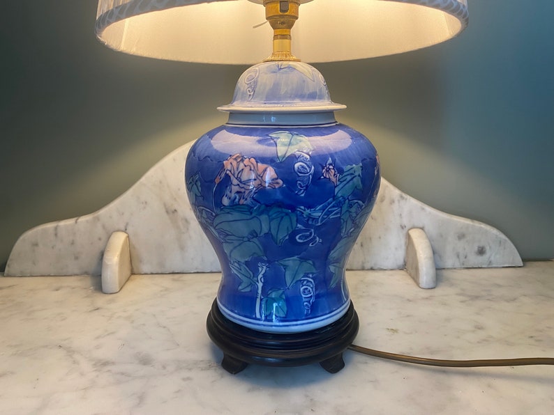 Vintage Glazed Ceramic Porcelain Ginger Jar Lamp / Bedside Lamp With Shade Etsy
