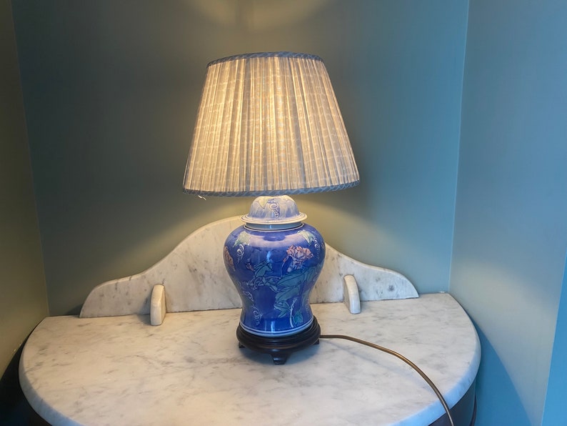 Vintage Glazed Ceramic Porcelain Ginger Jar Lamp / Bedside Lamp With Shade Etsy