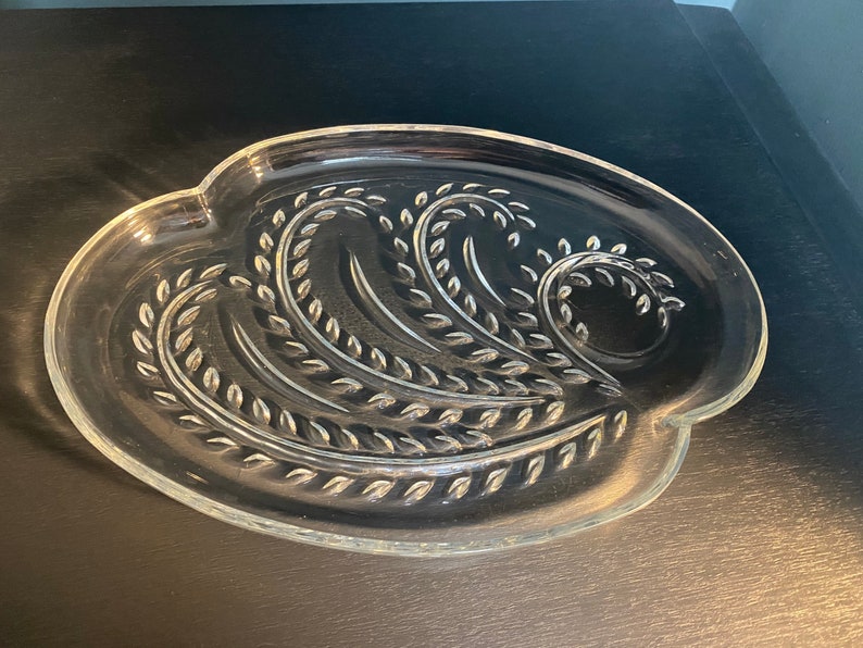 Vintage Pressed Glass Art Deco Glass Dressing Table Vanity Tray / Cake