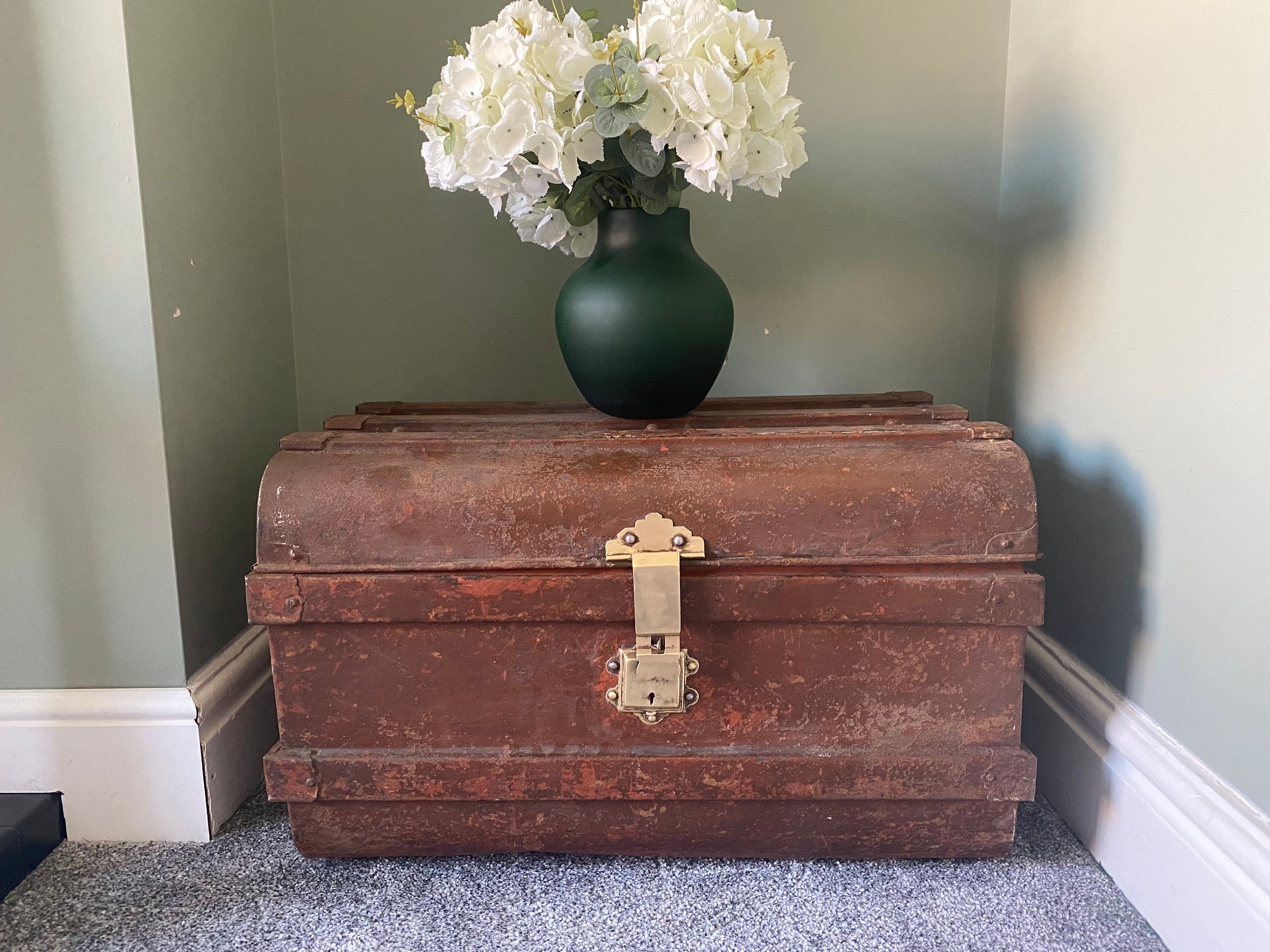 Large Antique Metal Trunk Steamer Trunk Vintage Rustic Metal Etsy UK