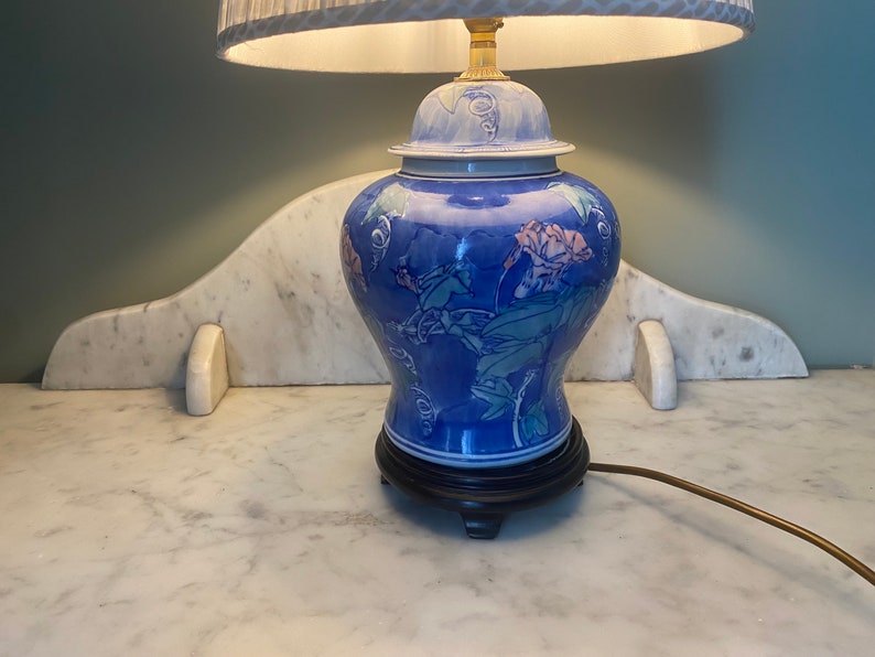 Vintage Glazed Ceramic Porcelain Ginger Jar Lamp / Bedside Lamp With Shade Etsy