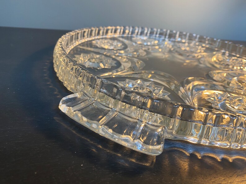 Vintage Pressed Glass Art Deco Glass Dressing Table Vanity Tray / Cake