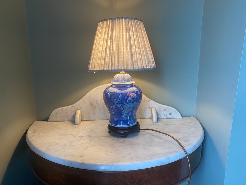 Vintage Glazed Ceramic Porcelain Ginger Jar Lamp / Bedside Lamp With Shade Etsy