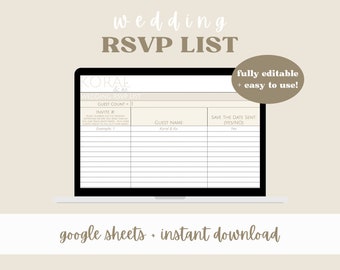 Wedding RSVP Spreadsheet, Wedding Guest RSVP List, Wedding Guests, RSVP Tracker, Guest List, Wedding Count, Wedding Planning, Google Sheets