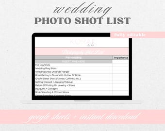 Wedding Photo Shot List Spreadsheet, Google Sheets Planner (Digital Download)