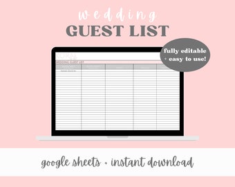 Wedding Guest List Spreadsheet, Wedding Guest List, Wedding Plan, Wedding Guest Tracker, Wedding Organizer, Wedding Planner, Google Sheets