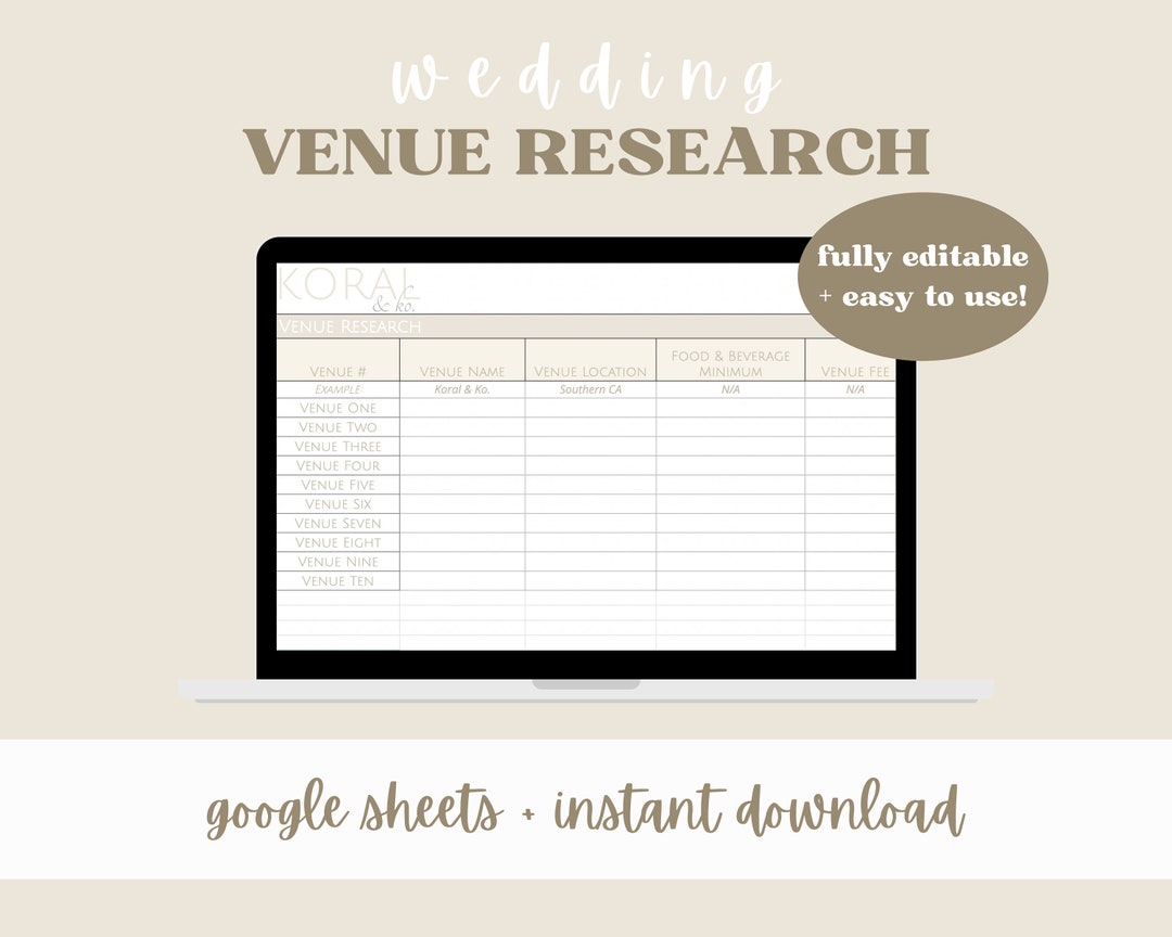 Wedding Venue Spreadsheet, Wedding Venue Research, Venue Comparison ...