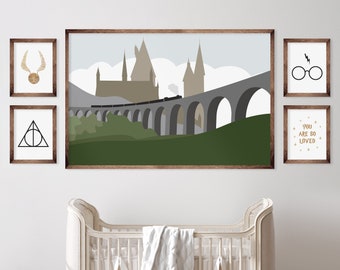 Láminas decorativas para habitación infantil con temática de escuela de magia, arte mural mágico (descarga digital)