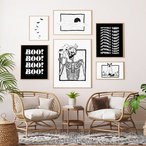Halloween Digital Prints, Printable Art | Skeleton Art, Spooky Prints, Multiple Sizes | Bats, Ghosts, and all Spooky Things