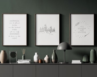 Láminas minimalistas inspiradas en magos, escuela de magos, citas, descarga digital, decoración del hogar, guardería, amantes del cine