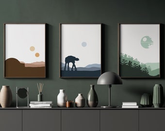 Minimalist Star Wars Inspired Prints Trilogy Series: Tatooine, Endor, Hoth, Star Wars Gift, Digital Download, Home Decor, Star Wars Nursery