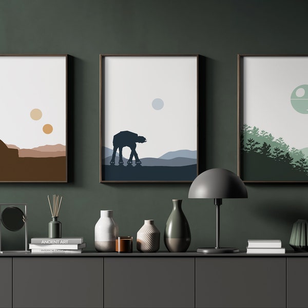 Minimalist Star Wars Inspired Prints Trilogy Series: Tatooine, Endor, Hoth, Star Wars Gift, Digital Download, Home Decor, Star Wars Nursery