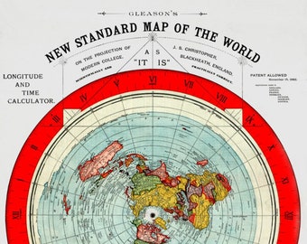 Carte de la Terre plate - Alex Gleason 1892 | 5 étoiles (94 avis) | Remasterisé en téléchargement numérique haute résolution imprimable 300 ppp