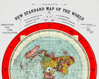 Alex Gleason 1892 Mapa zremasterowana w wysokiej rozdzielczości, cyfrowe pobieranie standardowej mapy świata - Mapa płaskiej ziemi 300 DPI