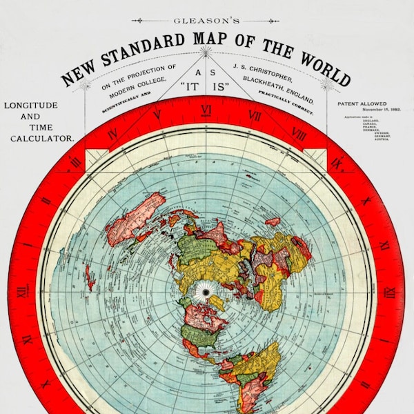 Alex Gleason 1892 Mappa rimasterizzata Download digitale ad alta risoluzione della mappa standard del mondo - Mappa della terra piatta 300DPI