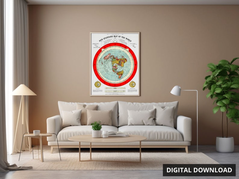 Carte de la Terre plate - Alex Gleason 1892 | 5 étoiles (94 avis) | Remasterisé en téléchargement numérique haute résolution imprimable 300 ppp image 10
