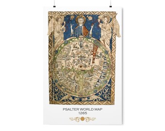 Affiche de carte du monde en psautier : une vision remasterisée de la cartographie médiévale