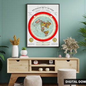 Carte de la Terre plate - Alex Gleason 1892 | 5 étoiles (94 avis) | Remasterisé en téléchargement numérique haute résolution imprimable 300 ppp image 2