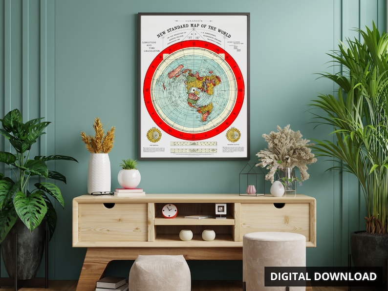 Carte de la Terre plate - Alex Gleason 1892 | 5 étoiles (94 avis) | Remasterisé en téléchargement numérique haute résolution imprimable 300 ppp image 2