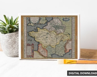 Gallia Vetvs, carte 1590 | Ortelius Europe de l'Ouest | Téléchargement numérique haute résolution remasterisé 300 ppp