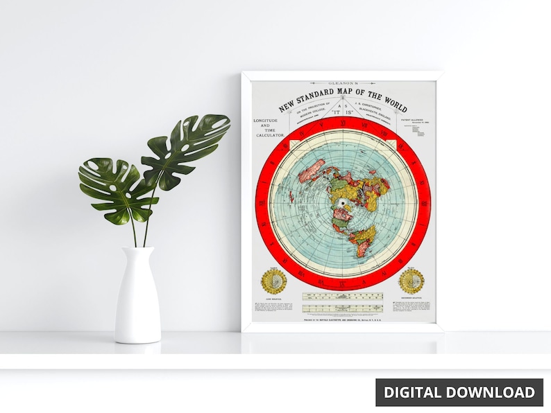 Carte de la Terre plate - Alex Gleason 1892 | 5 étoiles (94 avis) | Remasterisé en téléchargement numérique haute résolution imprimable 300 ppp image 3