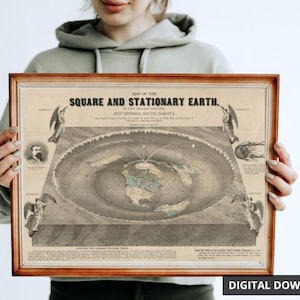 Platte aardekaart - Ferguson 1893 | 5-sterrenbeoordeling | Vierkante aarde | Geremasterde digitale download in hoge resolutie (300 dpi)