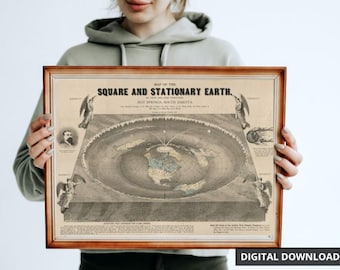 Carte de la Terre plate - Ferguson 1893 | Classé 5 étoiles | Terre carrée | Téléchargement numérique haute résolution remasterisé 300 ppp
